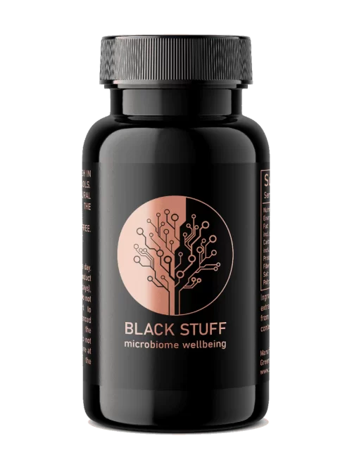 black stuff capsules. for human digestion health. Improved gut health microbiome.